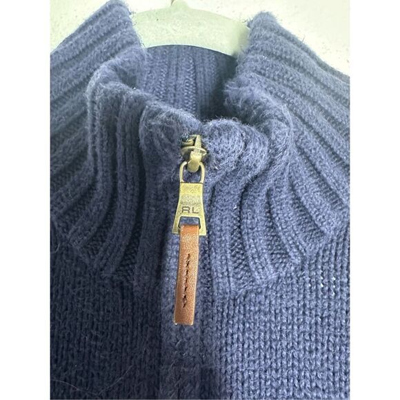 Vintage Polo Ralph Lauren Cotton 1/4 Zip Knit Sweater Turtleneck Logo Sz M Navy - Picture 4 of 11